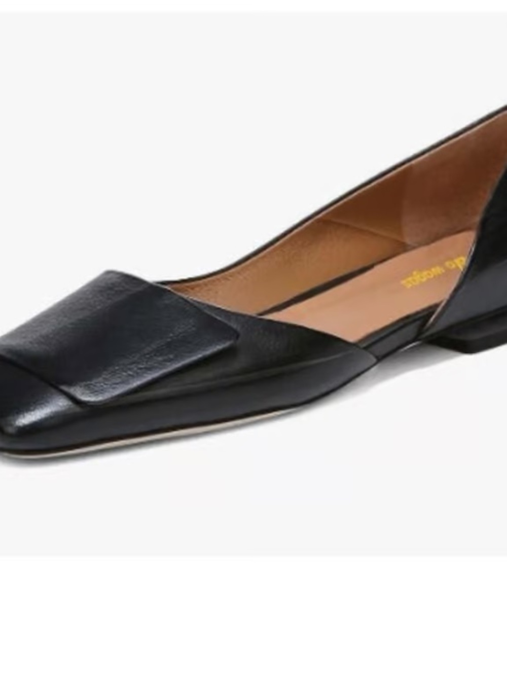 Black Leather Pointed D'Orsay Flat with Decorative Vamp